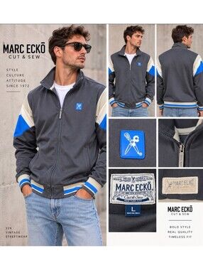 Marc Ecko Cut & Sew Track Jacket Men’s L Gray Blue Y2K Full Zip Streetwear